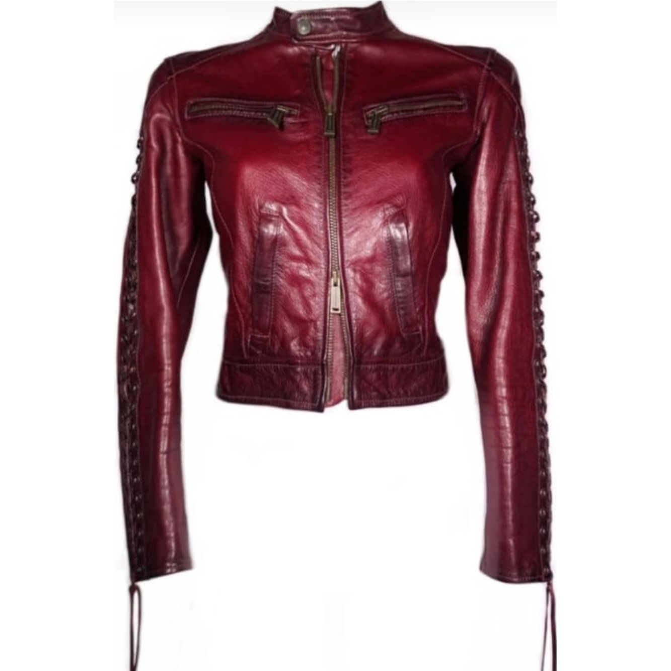 Dsquared2 Burgundy Lace-Up Leather Jacket