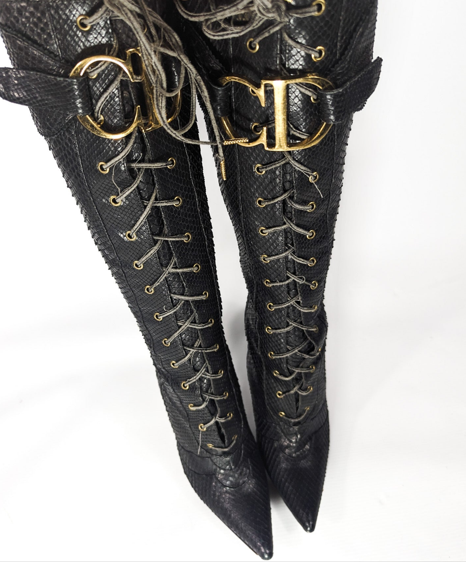Dior by Galliano Fall 2000 Python Buckle Boots - EU37.5|UK4.5|US6.5