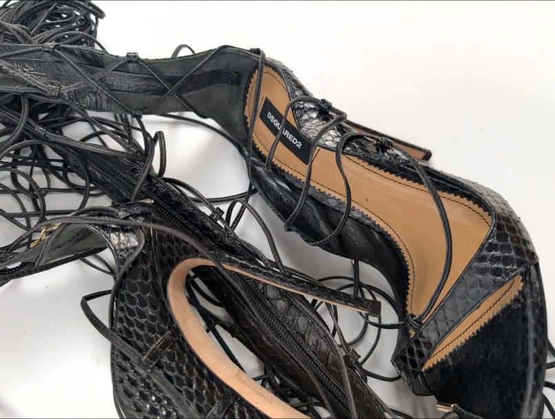 Dsquared2 Black High Top Lace Up Sandals - EU39|UK6|US8