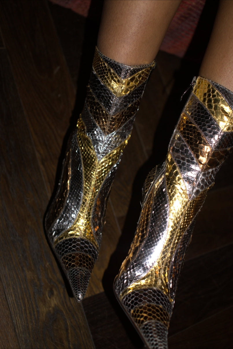 Gianmarco Lorenzi gold python ankle boots - EU40|7UK|9US