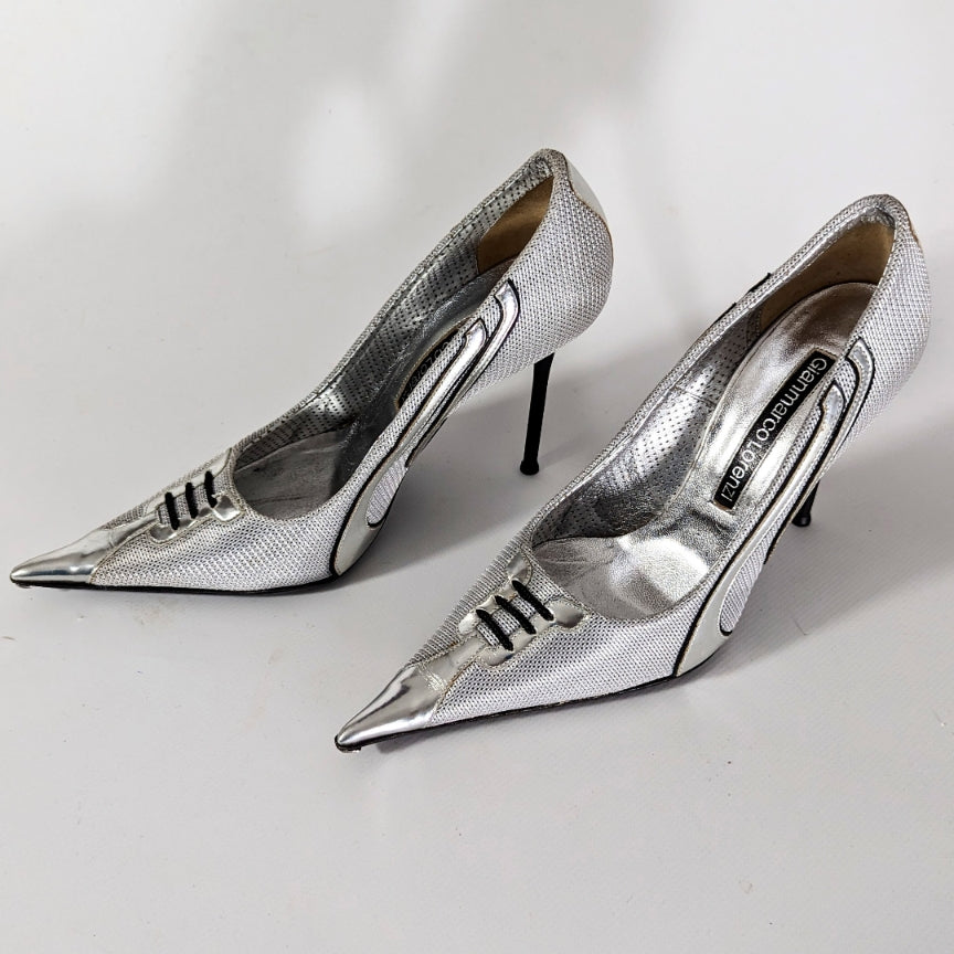 Gianmarco Lorenzi silver and black pump - FR38 | UK5| US6