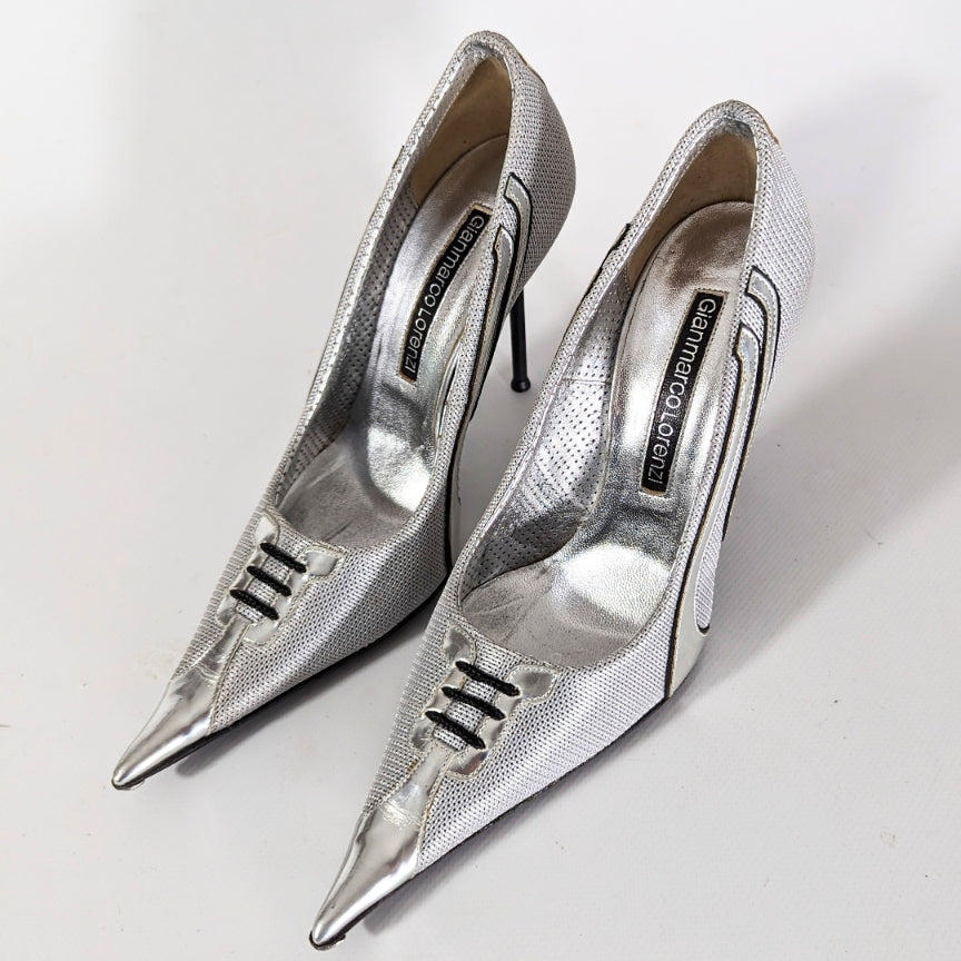 Gianmarco Lorenzi silver and black pump - FR38 | UK5| US6