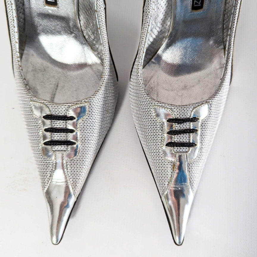 Gianmarco Lorenzi silver and black pump - FR38 | UK5| US6