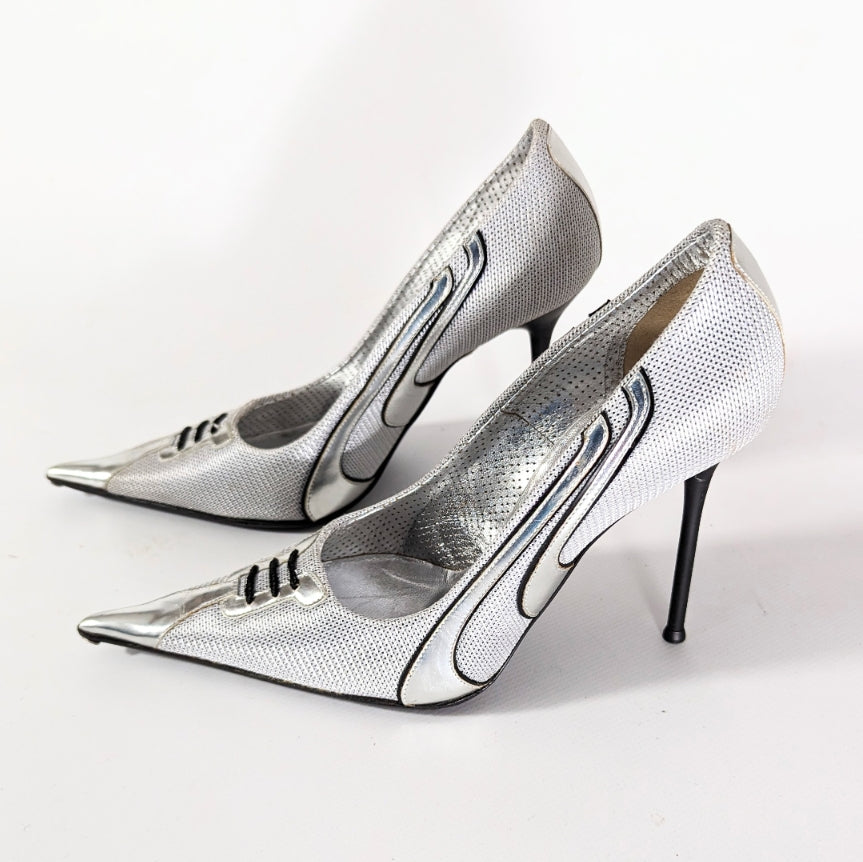 Gianmarco Lorenzi silver and black pump - FR38 | UK5| US6