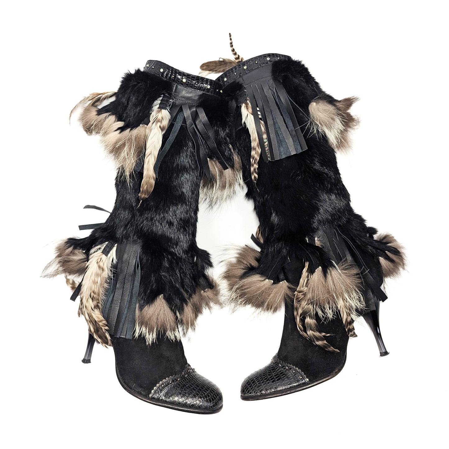 El Dantes fur and feather boots -EU37|UK4|US6