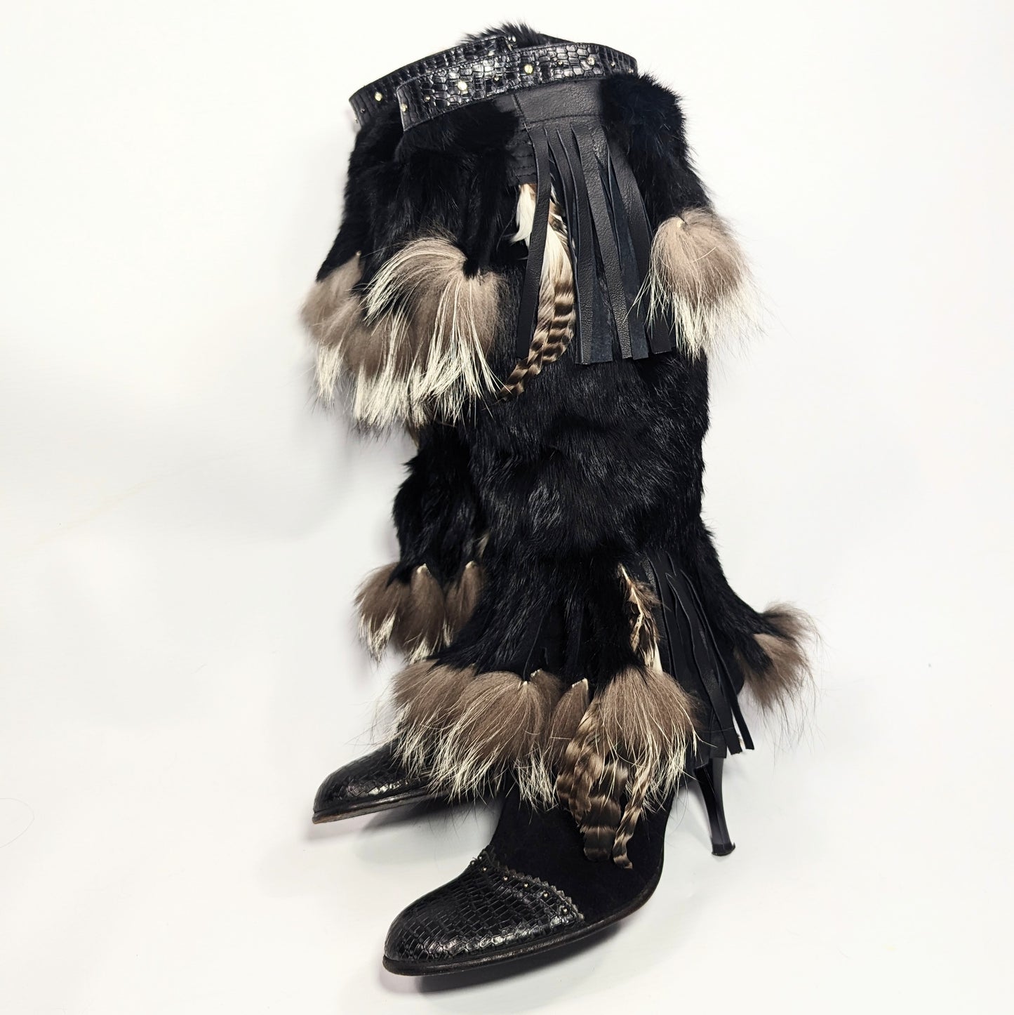 El Dantes fur and feather boots -EU37|UK4|US6