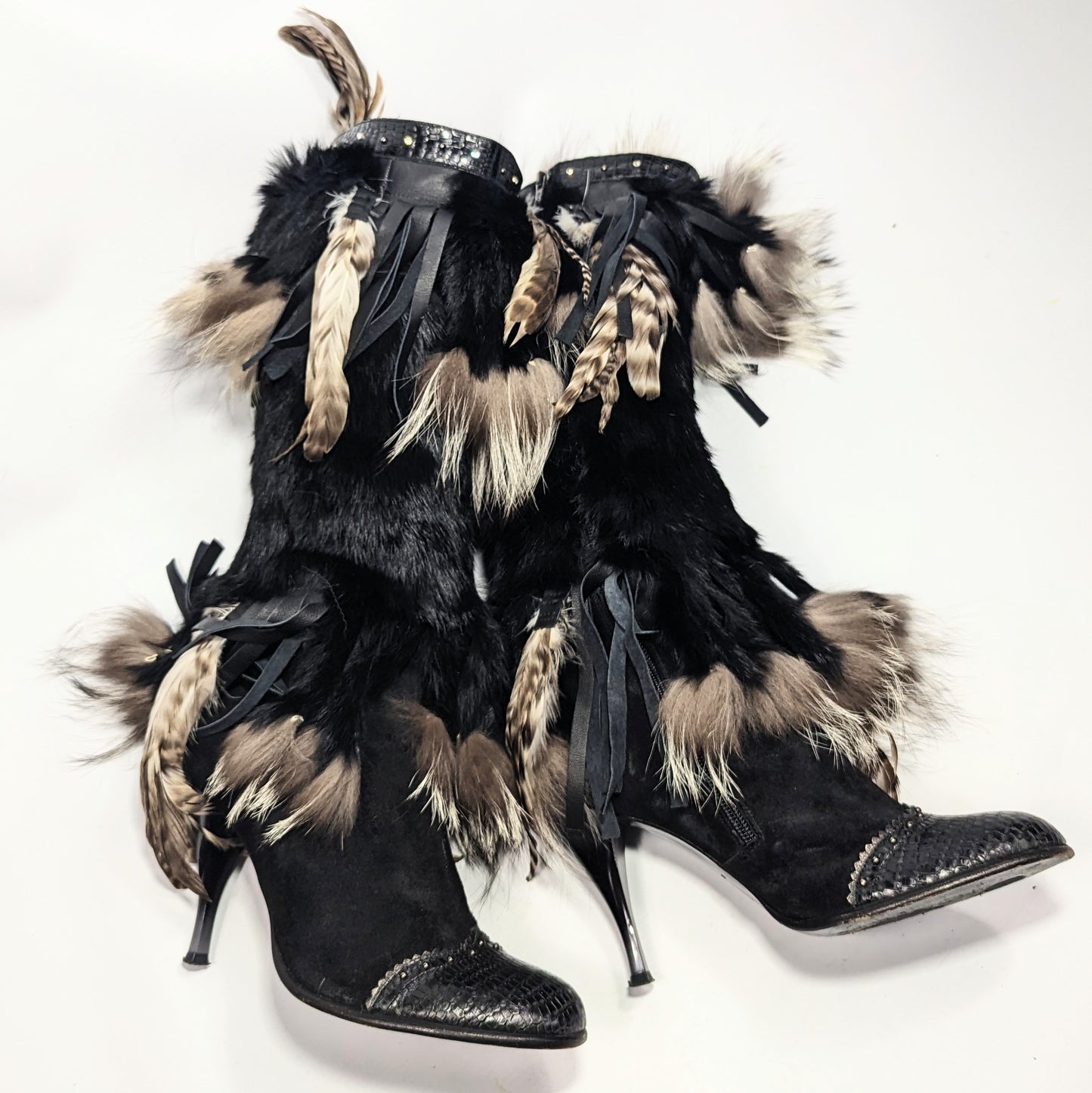 El Dantes fur and feather boots -EU37|UK4|US6