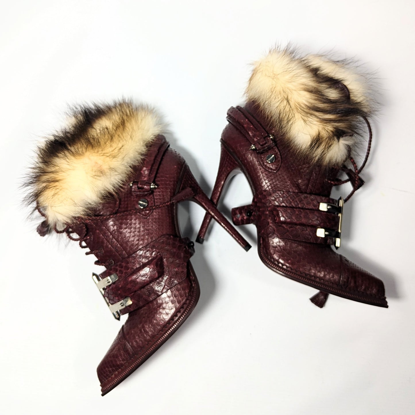 Roberto Cavalli burgundy python ankle boots - EU39|UK6|US8