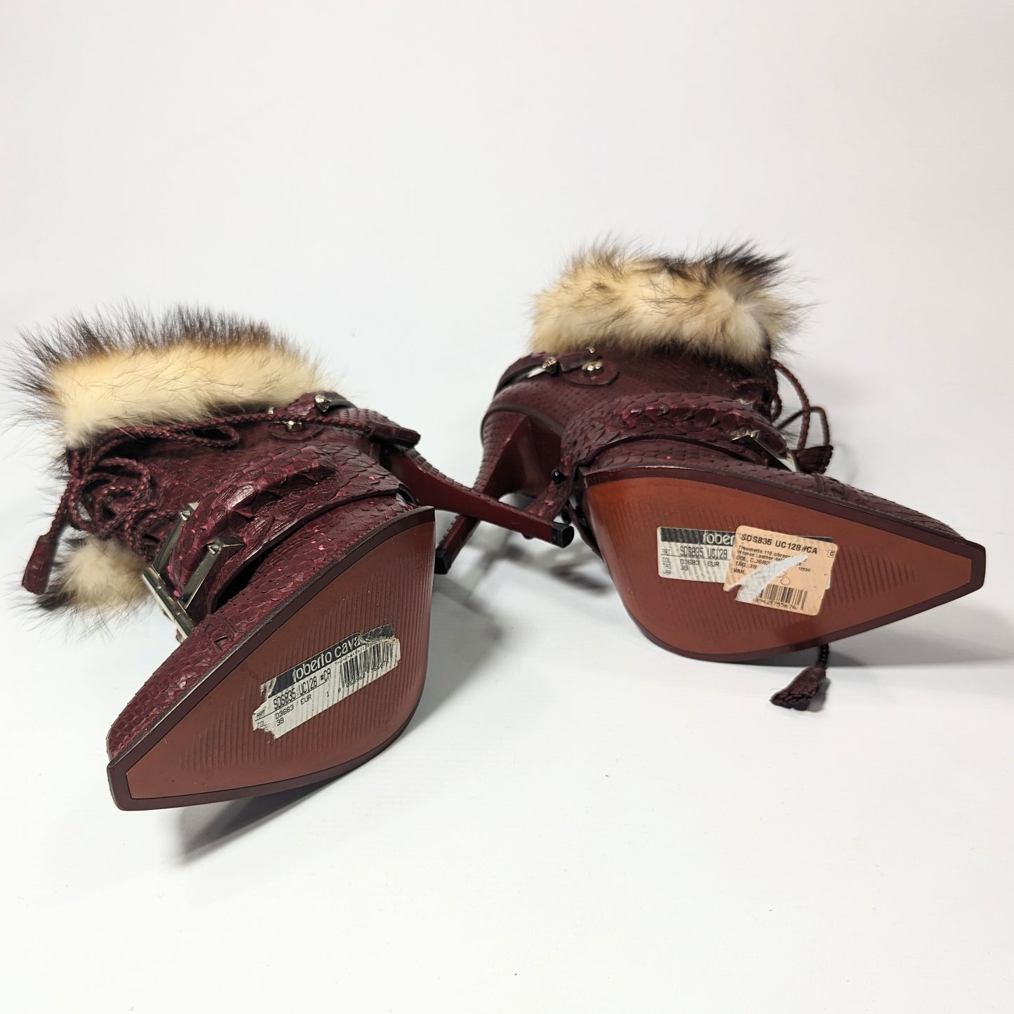 Roberto Cavalli burgundy python ankle boots - EU39|UK6|US8
