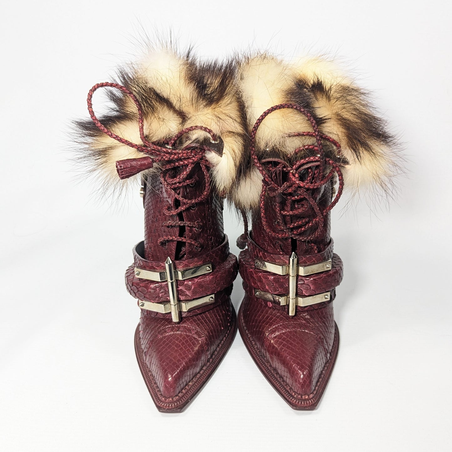 Roberto Cavalli burgundy python ankle boots - EU39|UK6|US8