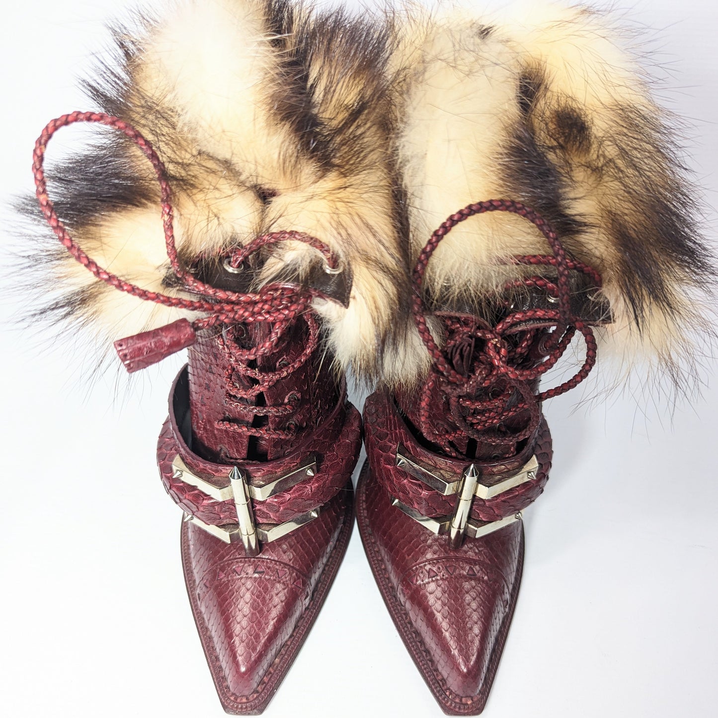 Roberto Cavalli burgundy python ankle boots - EU39|UK6|US8