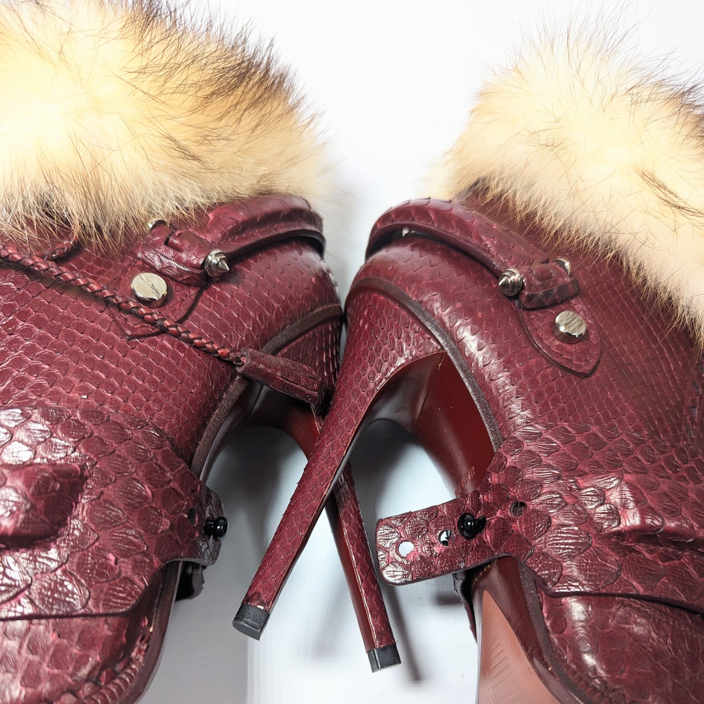 Roberto Cavalli burgundy python ankle boots - EU39|UK6|US8