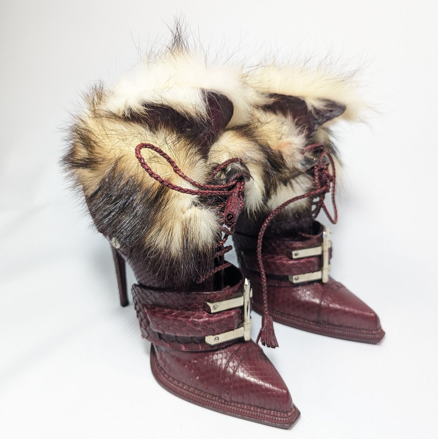 Roberto Cavalli burgundy python ankle boots - EU39|UK6|US8