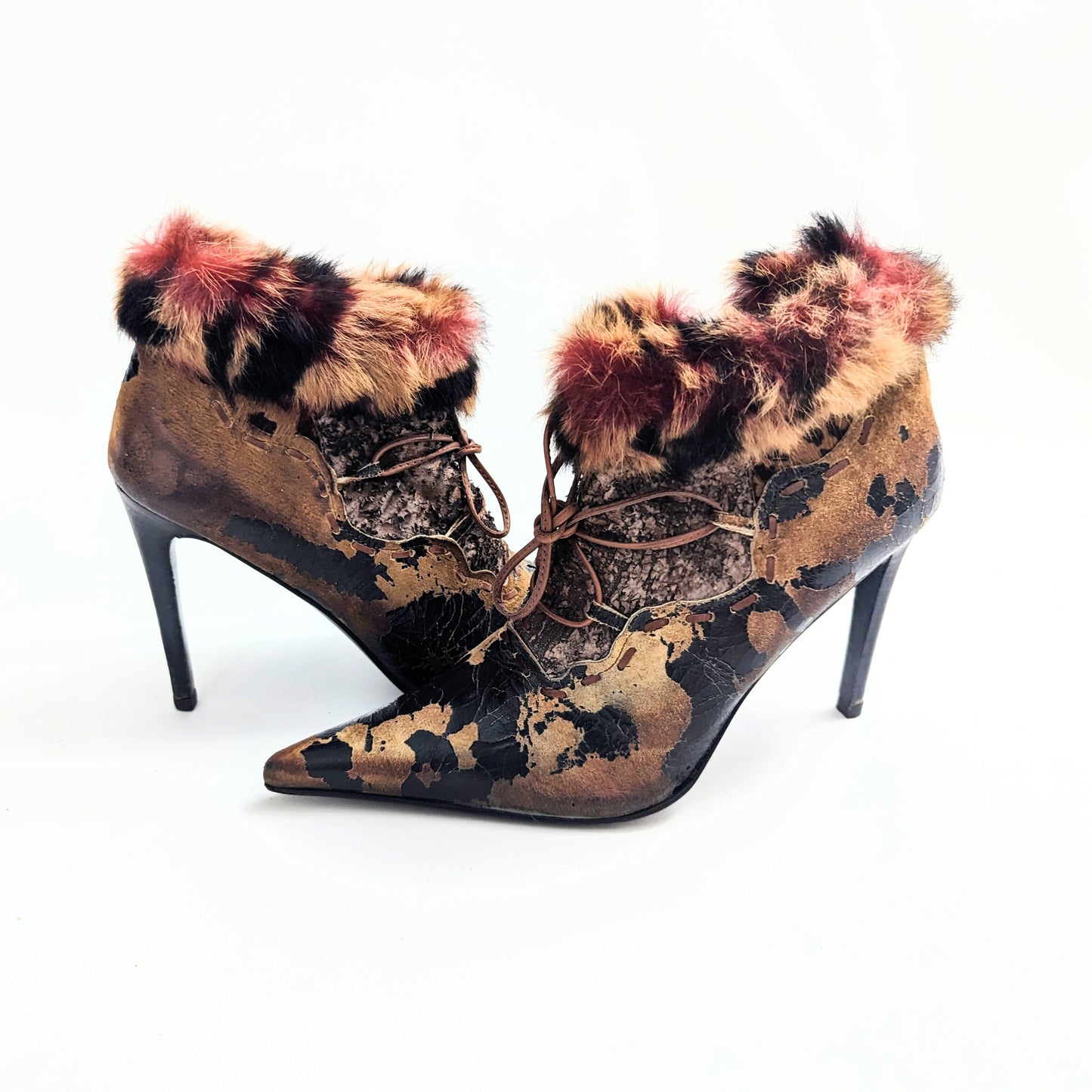 El Dantes cracked leather and fur ankle boots - EU39|UK6|US8