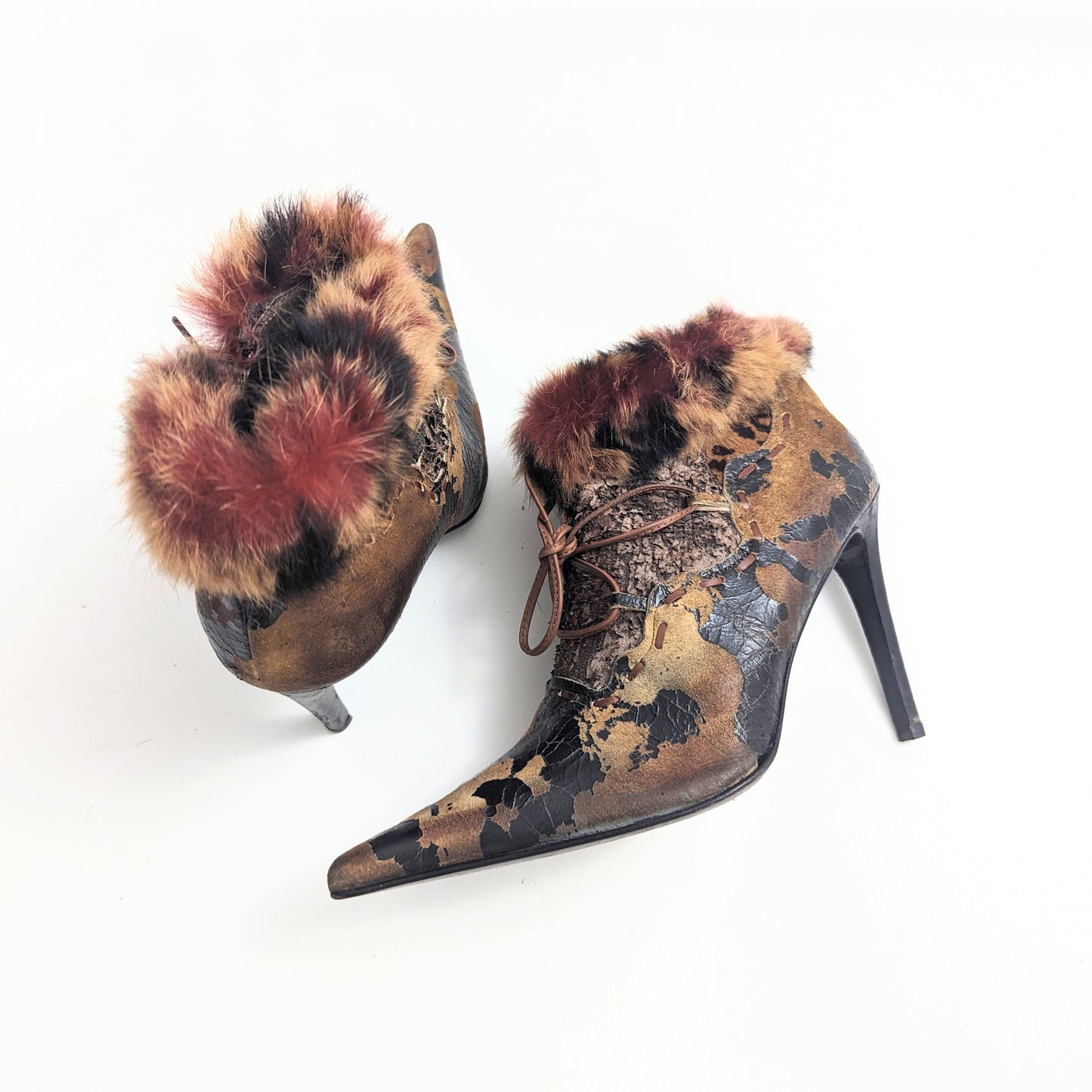 El Dantes cracked leather and fur ankle boots - EU39|UK6|US8