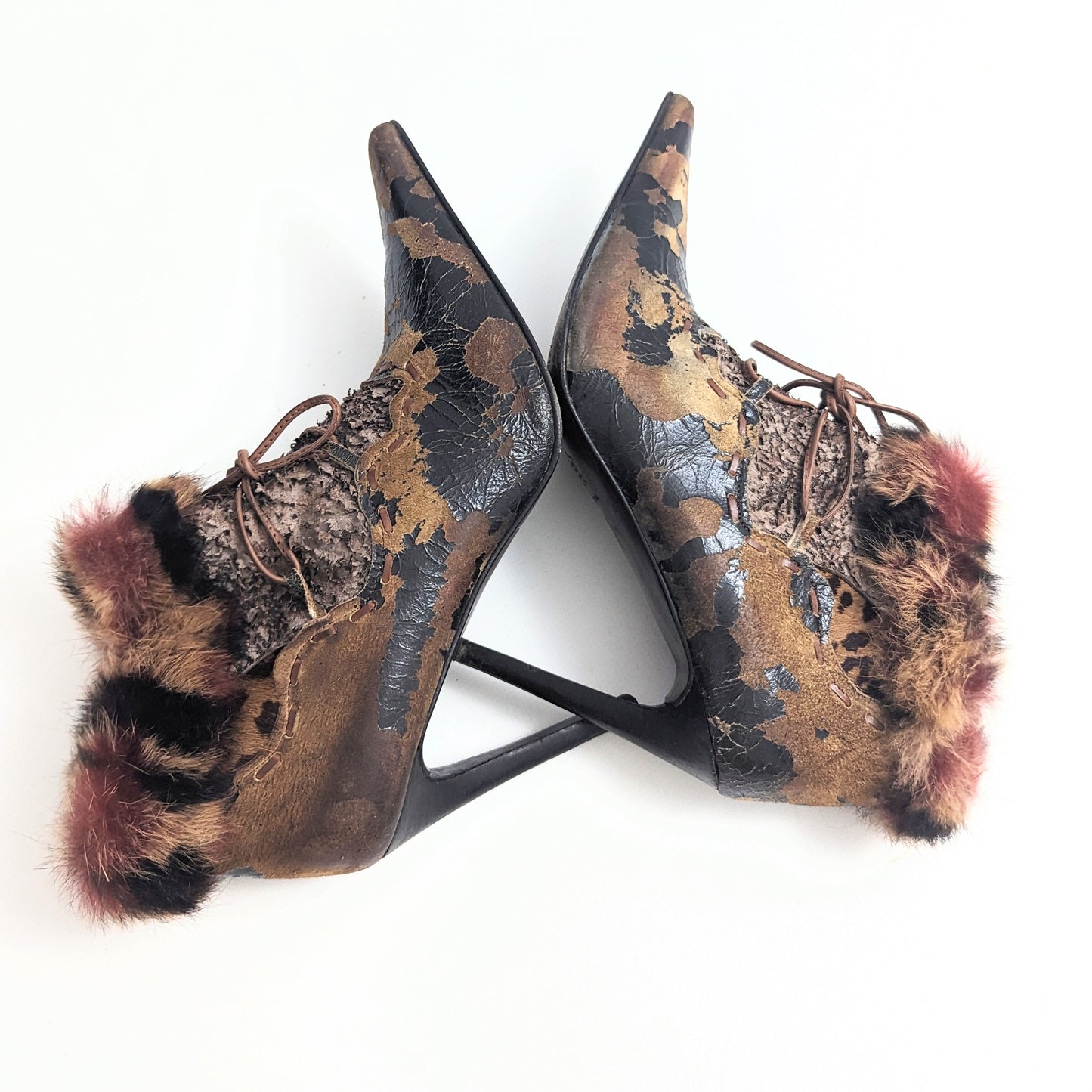 El Dantes cracked leather and fur ankle boots - EU39|UK6|US8