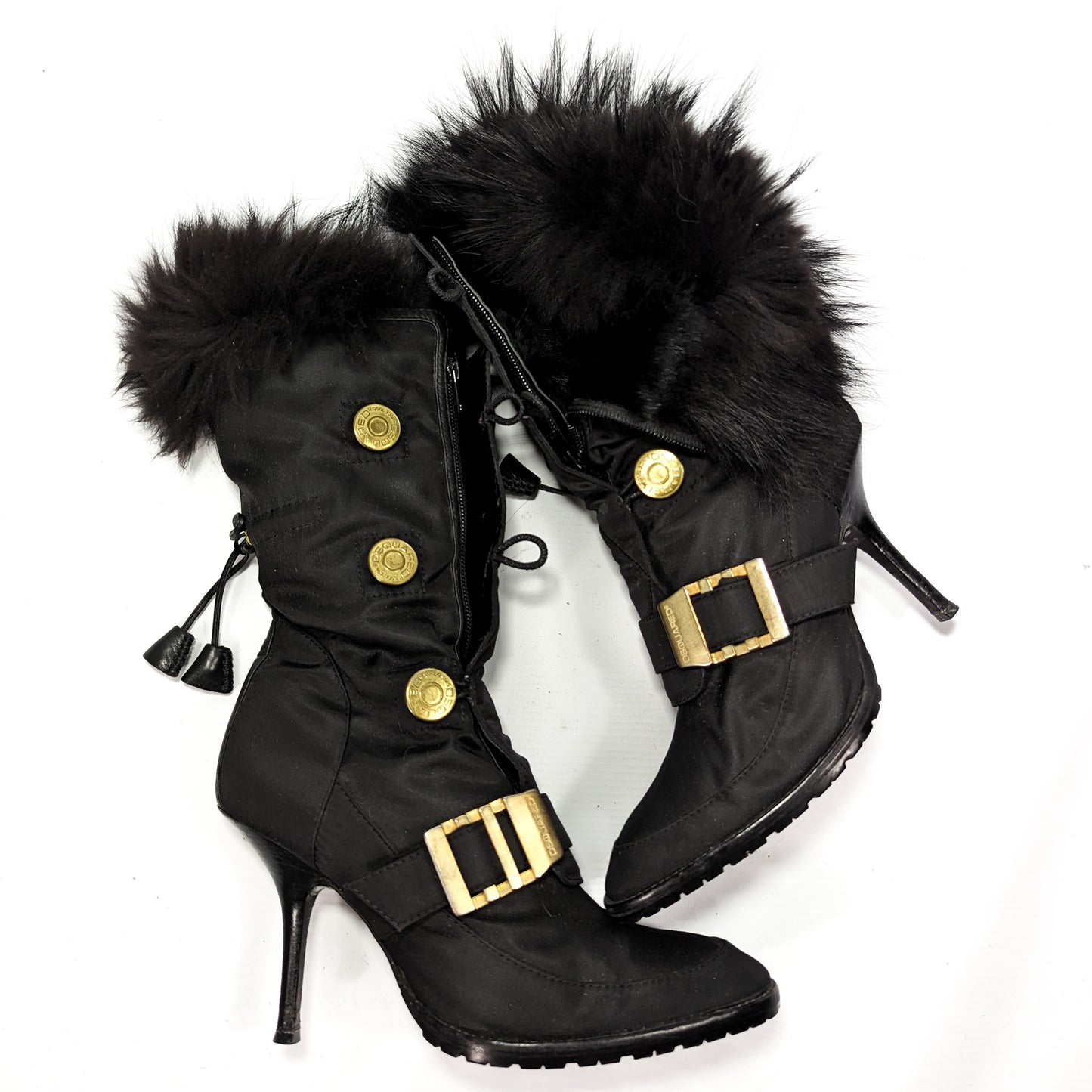 Black Dsquared2 boots lined with real fur - EU39|UK6|US8