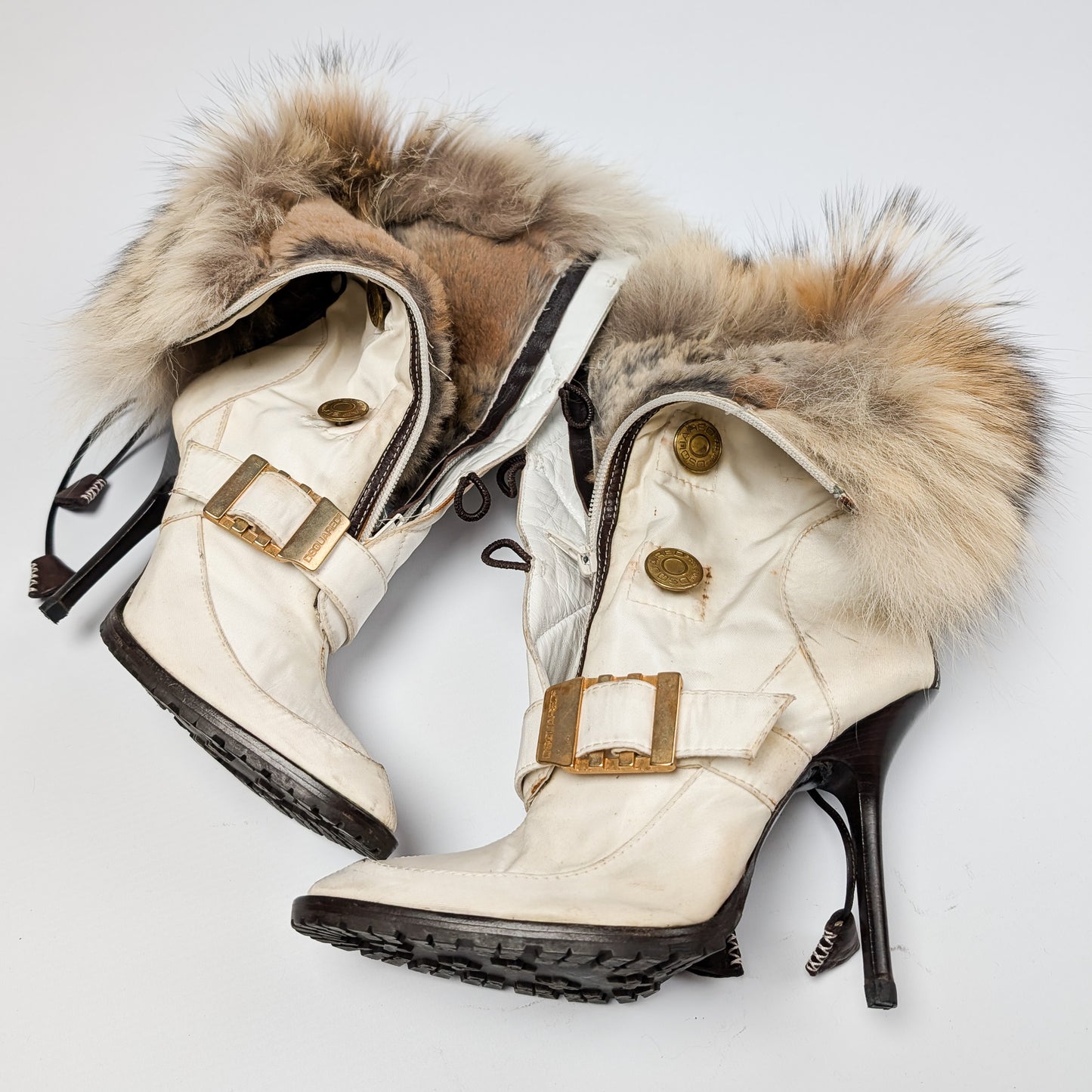 Dsquared2 ecru boots lined with real fur - EU37|UK4|US6
