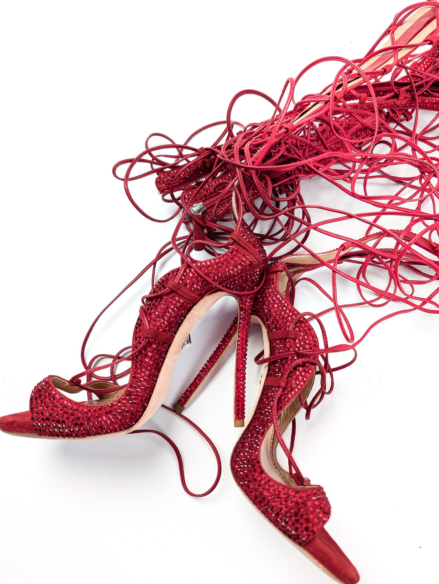 Dsquared2 Red High Lace Up Sandals - EU38|UK5|US7