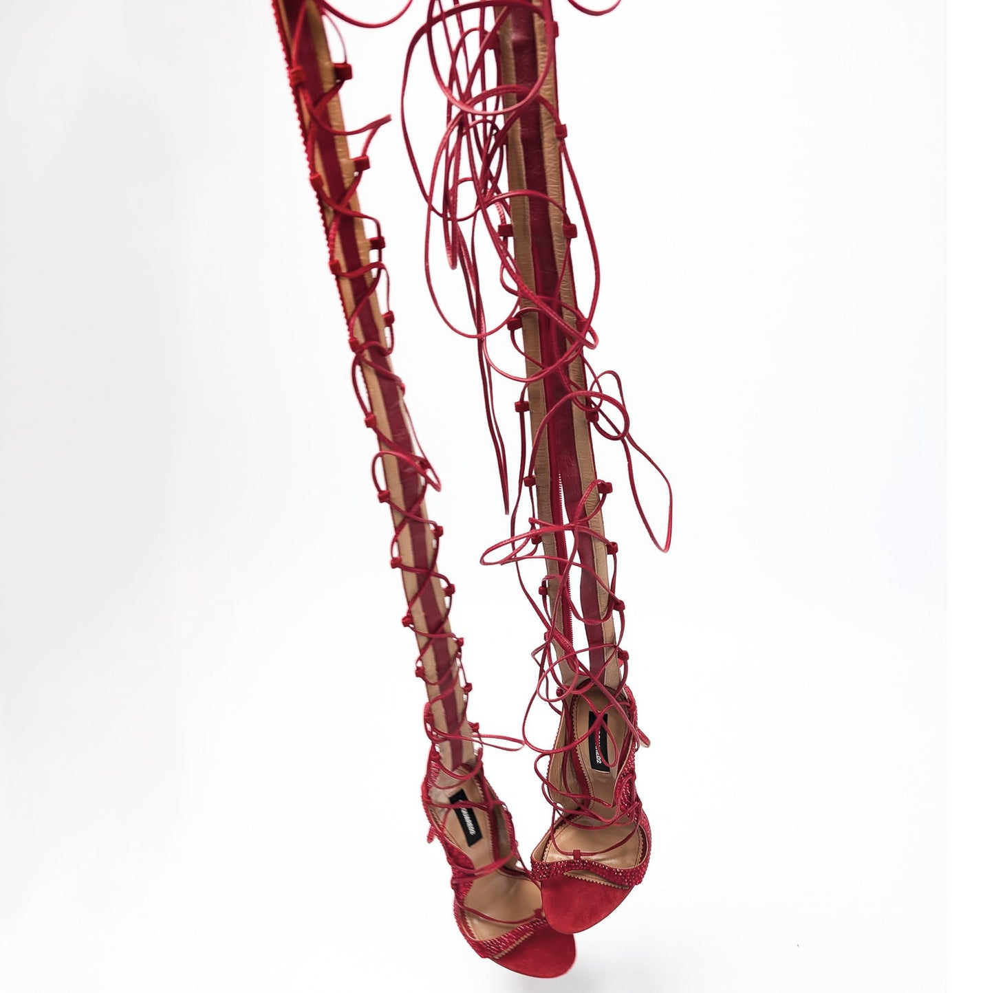 Dsquared2 Red High Lace Up Sandals - EU38|UK5|US7