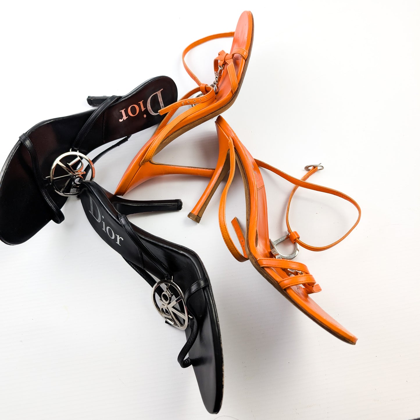 Dior orange "logo" sandals by Galliano - EU38|5UK|7US