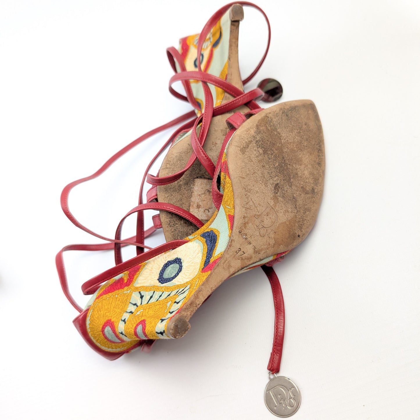 Multicolored wedge sandals decorated with Dior pieces by Galliano - EU37|UK4|US6