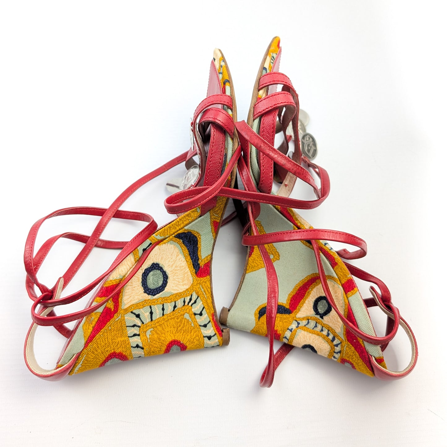 Multicolored wedge sandals decorated with Dior pieces by Galliano - EU37|UK4|US6