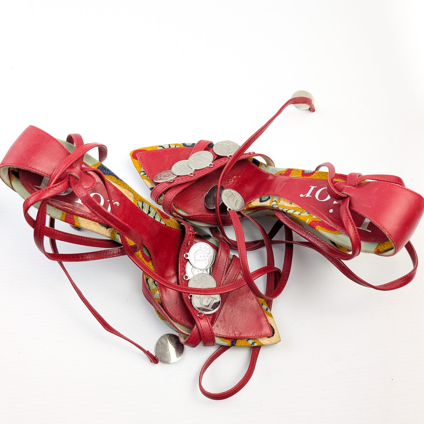 Multicolored wedge sandals decorated with Dior pieces by Galliano - EU37|UK4|US6