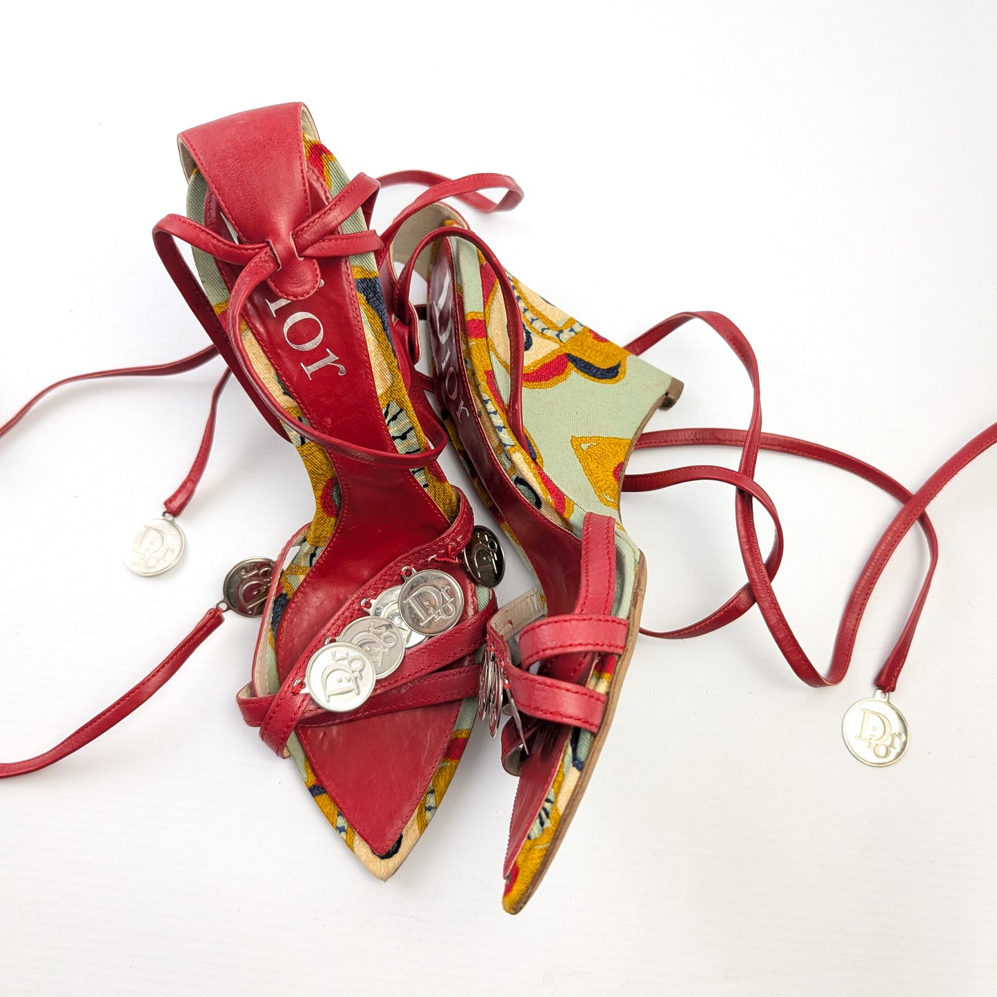 Multicolored wedge sandals decorated with Dior pieces by Galliano - EU37|UK4|US6
