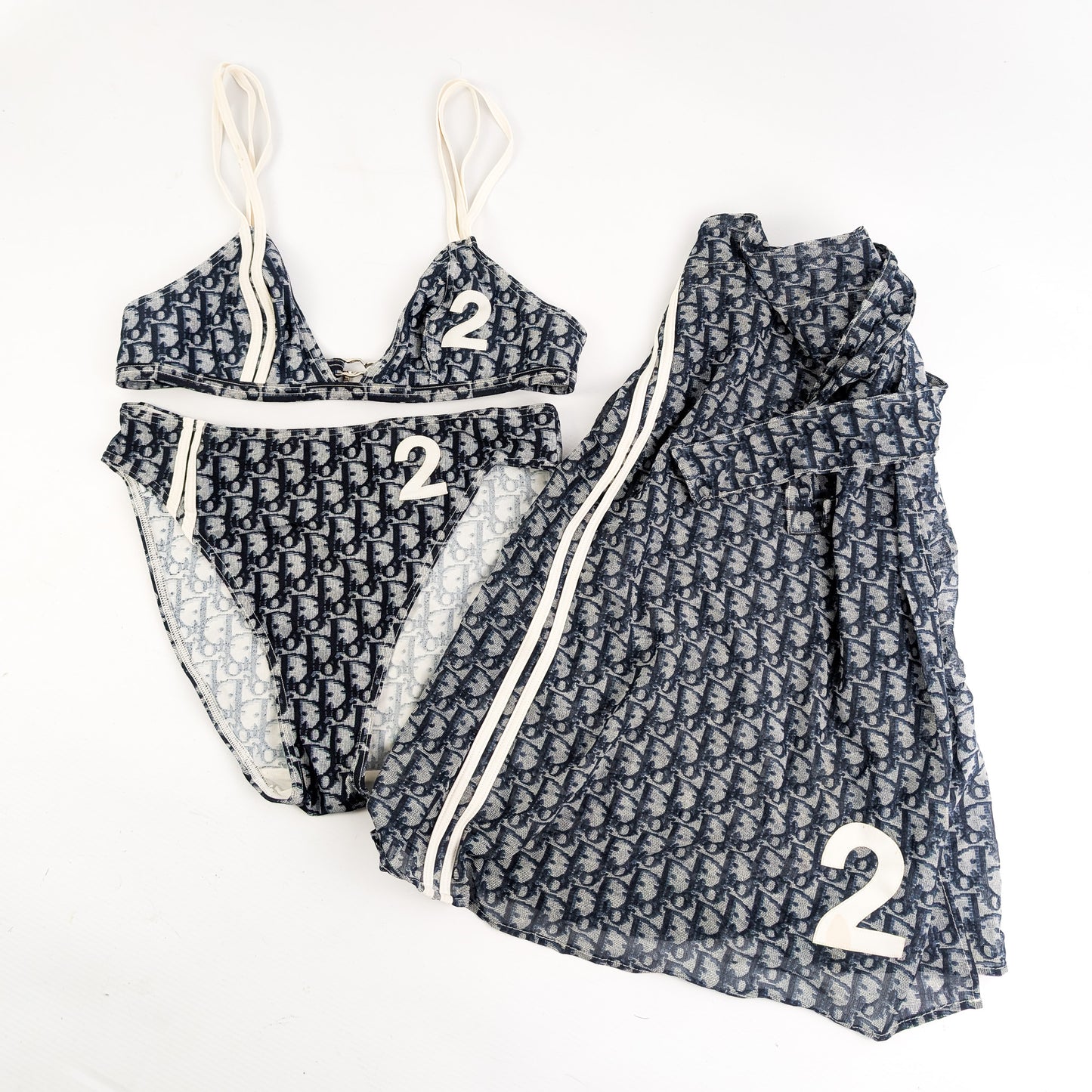 Dior 3-piece pareo and swimsuit set in blue trotter monogram - S/S2002