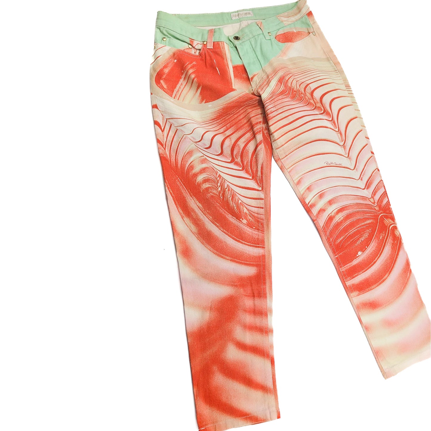 Roberto Cavalli Orange Abstract Print Capri Pants - M/L
