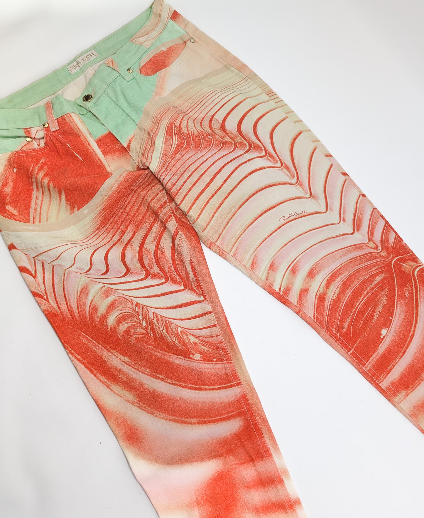Roberto Cavalli Orange Abstract Print Capri Pants - M/L