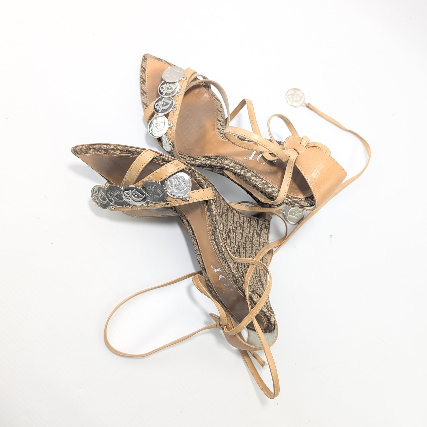 Dior Coin Embellished Wedge Sandals by Galliano - EU37|UK4|US6