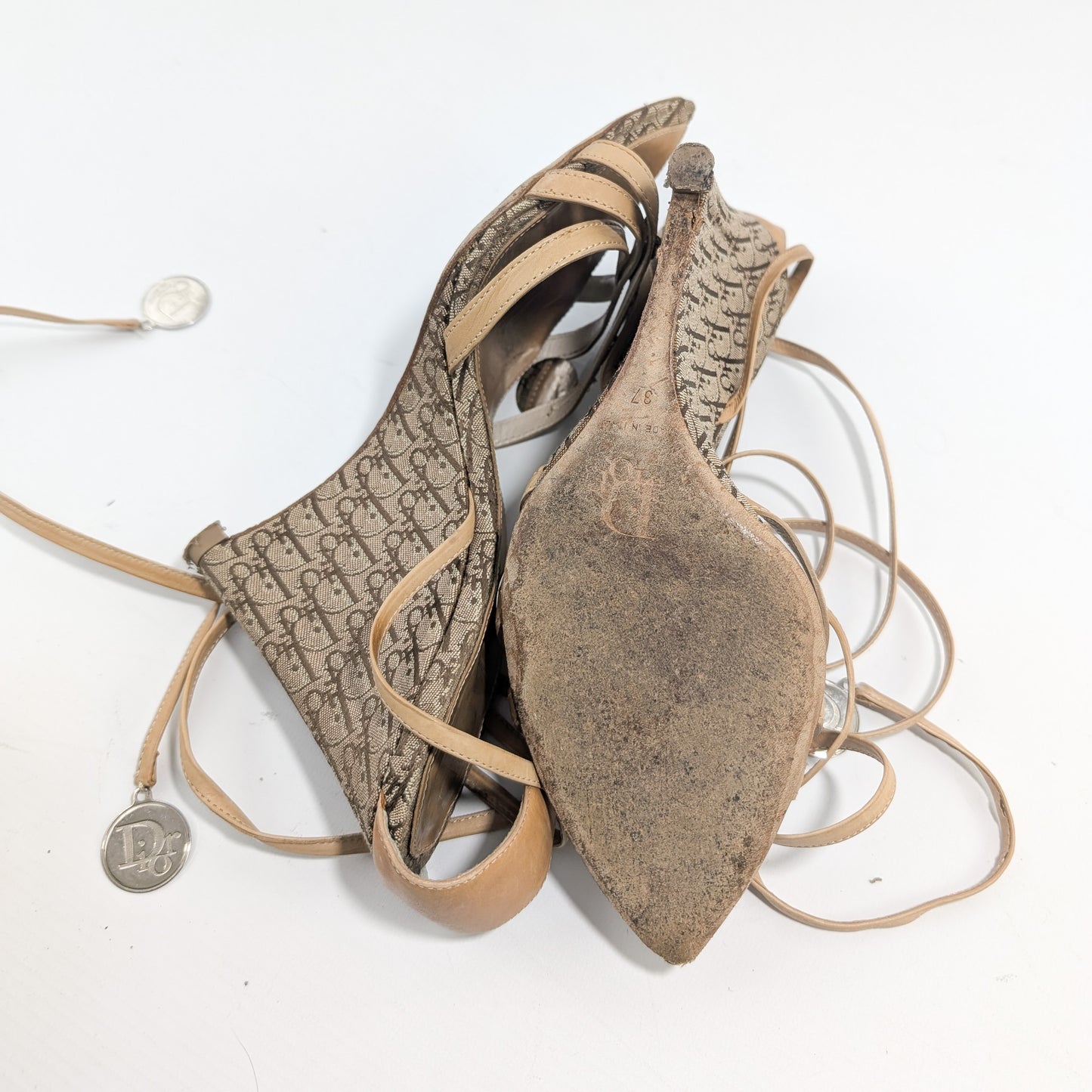 Dior Coin Embellished Wedge Sandals by Galliano - EU37|UK4|US6