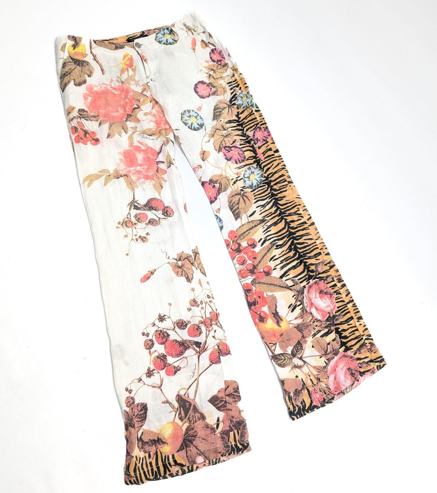 Roberto Cavalli floral print linen trousers - M