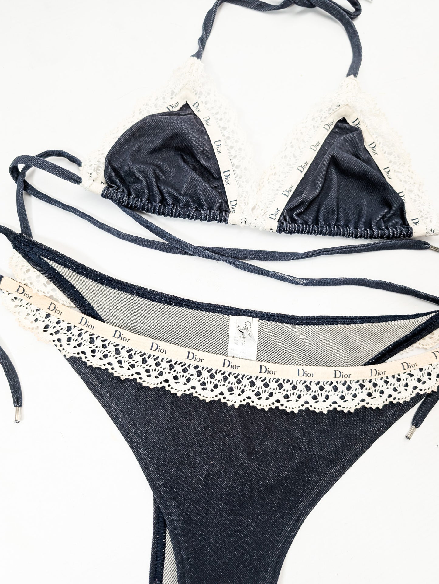 Denim-effect swimsuit with lace trim - Dior by Galliano