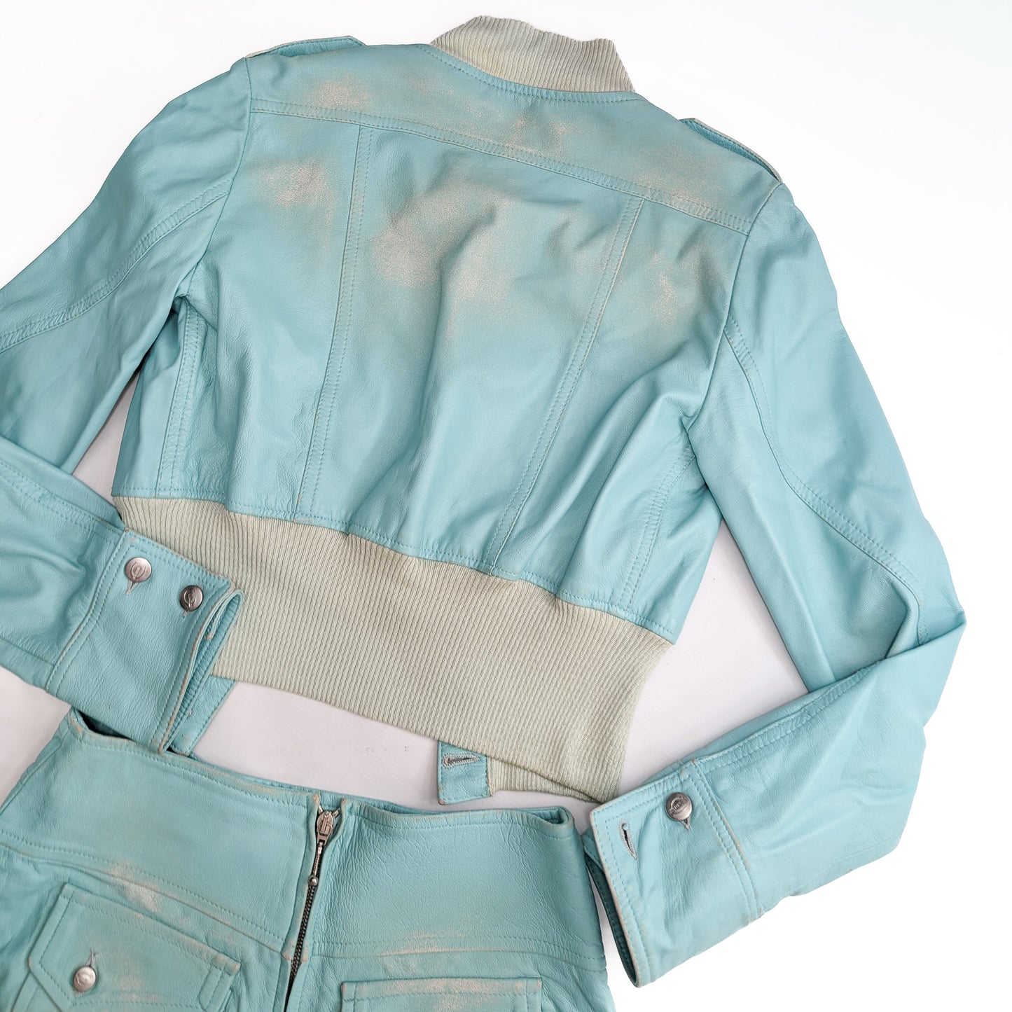 Roberto Cavalli leather jacket and skirt set.