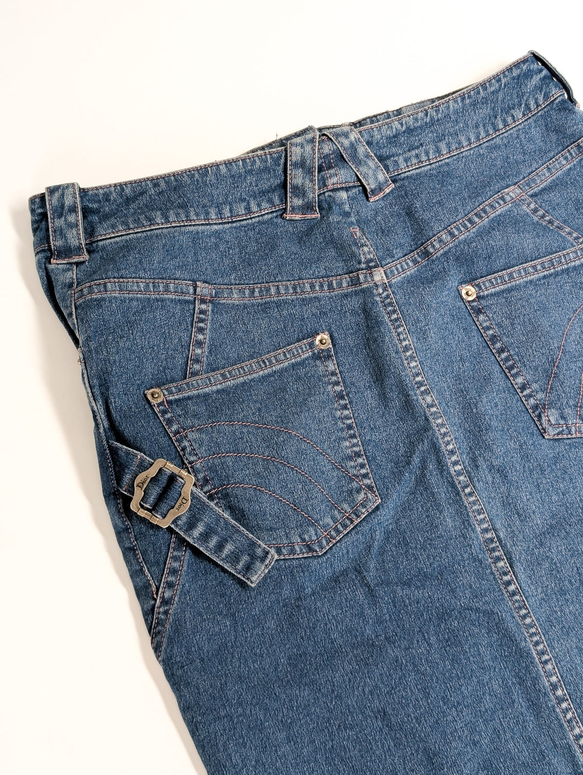 Dior by Galliano pink topstitched denim skirt - M