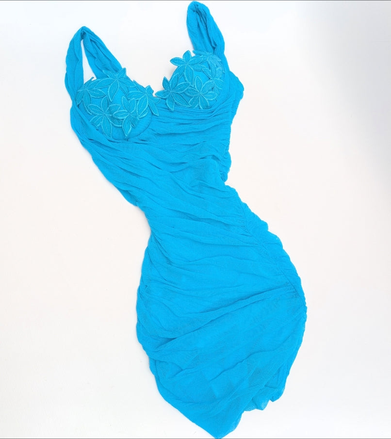 Robe La Perla cintré en mousseline bleu
