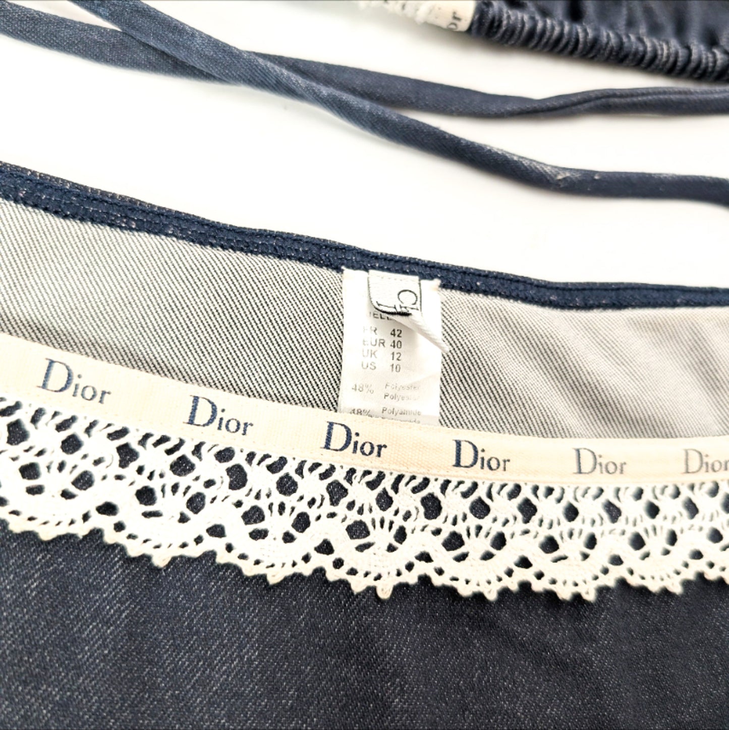 Denim-effect swimsuit with lace trim - Dior by Galliano