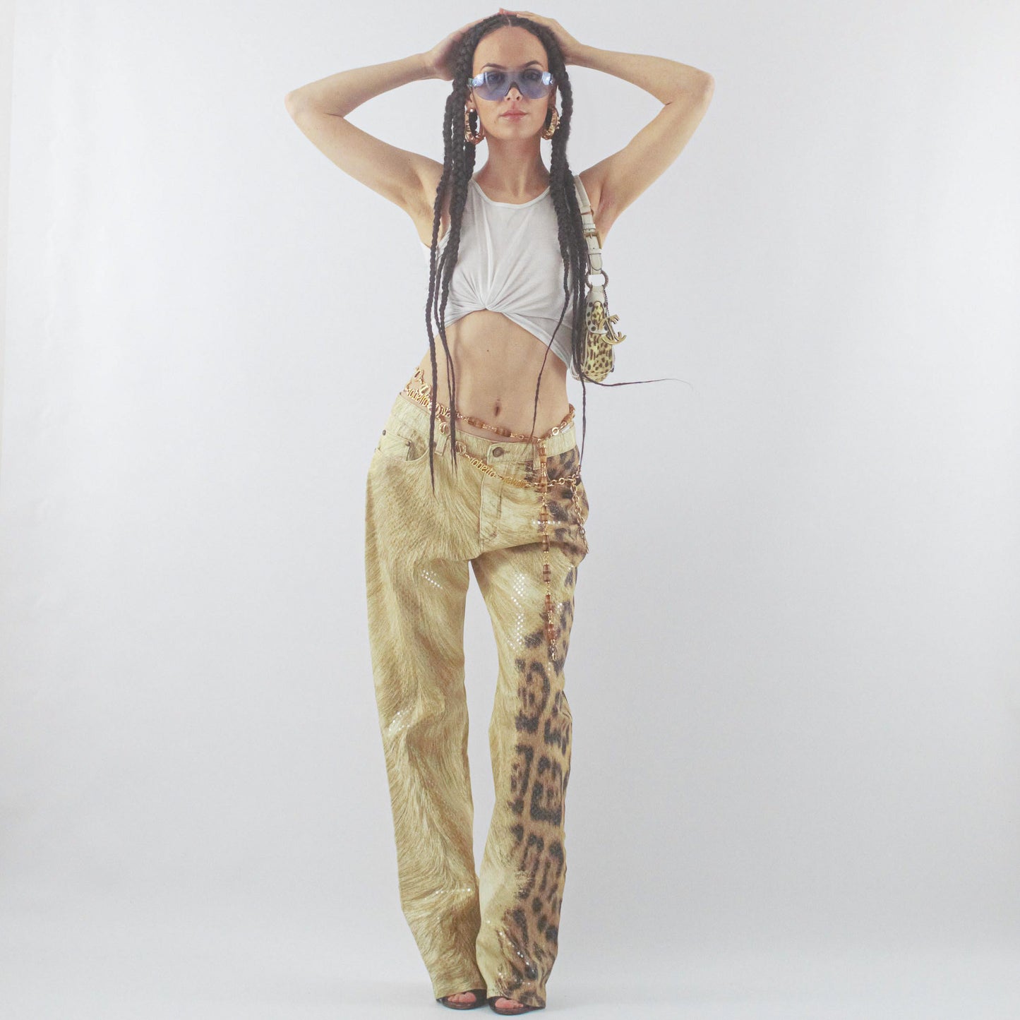 Roberto Cavalli leopard shimmering jeans pants - L