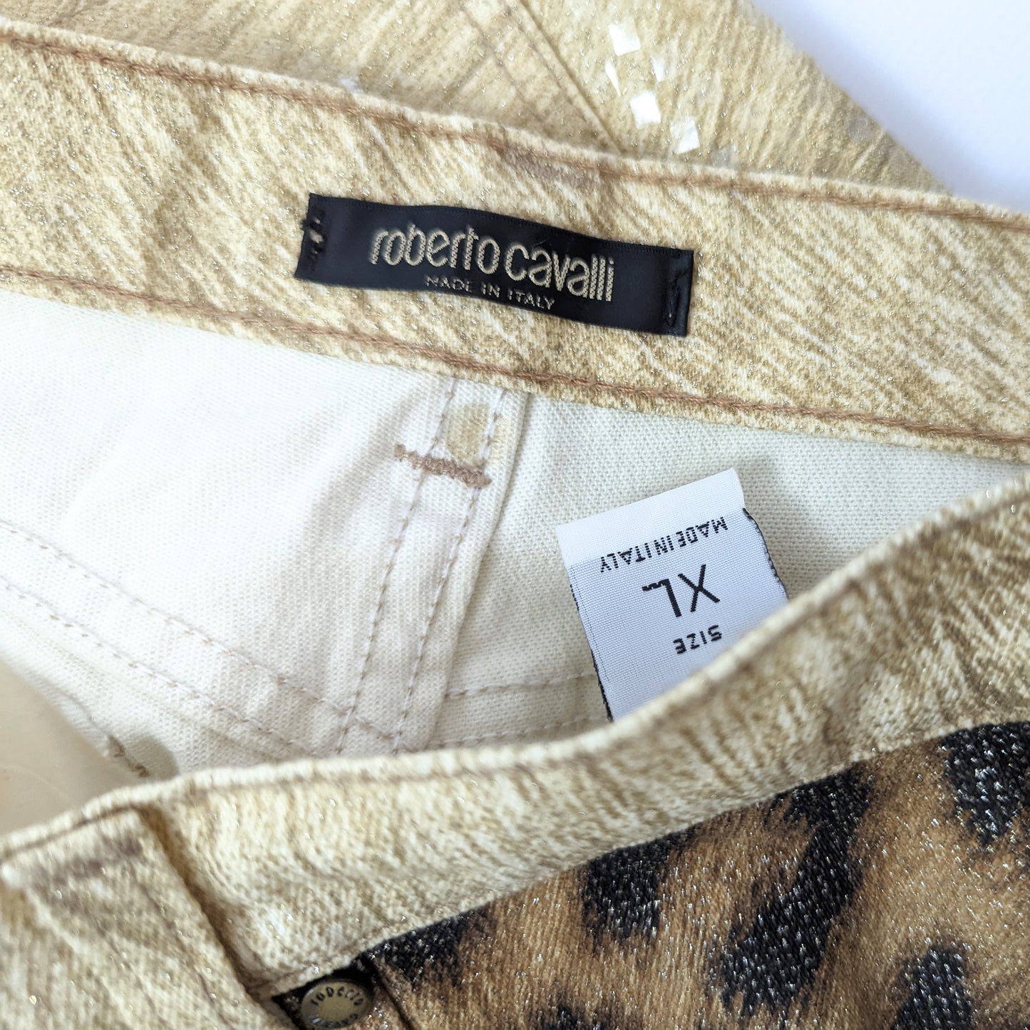 Roberto Cavalli leopard shimmering jeans pants - L