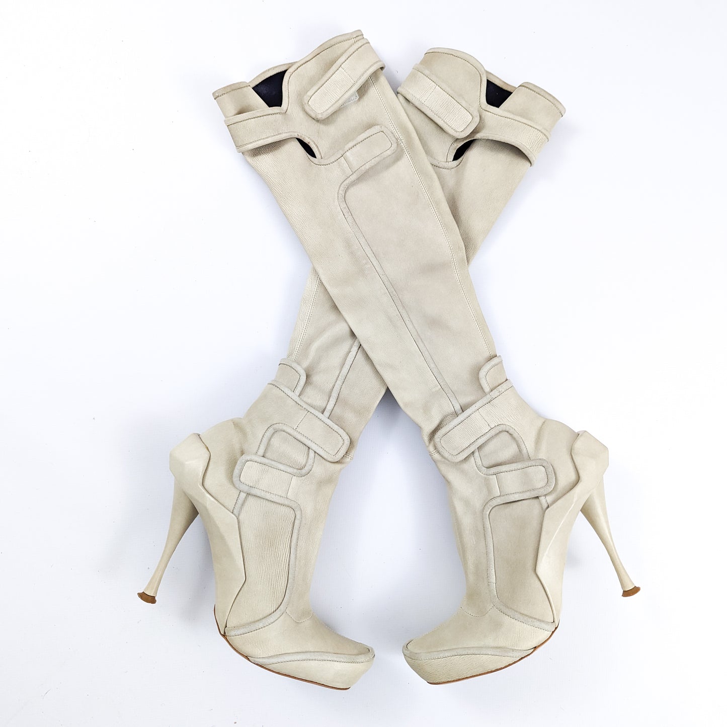 Celine high boots in beige leather -FW2008