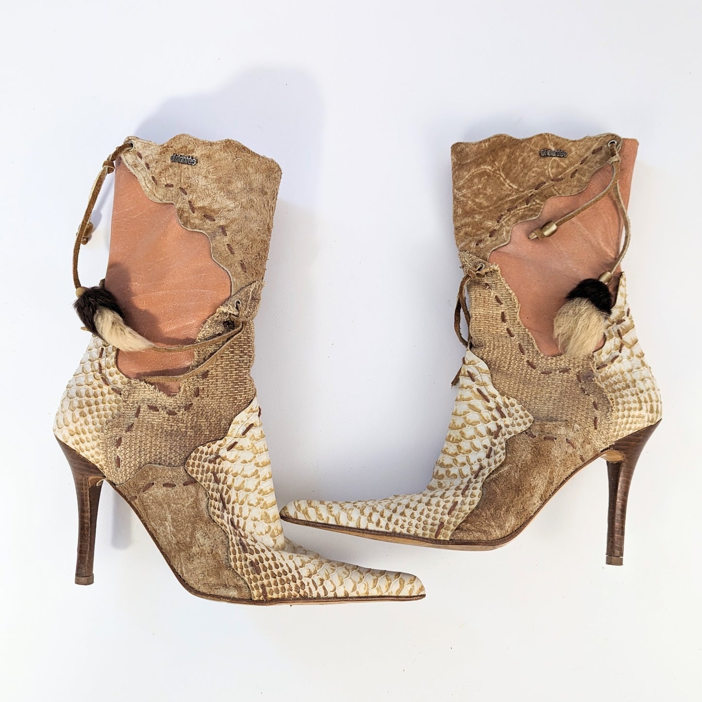 El Dantes beige ankle boots in beige suede and leather patchwork - 39EU|6UK|8US