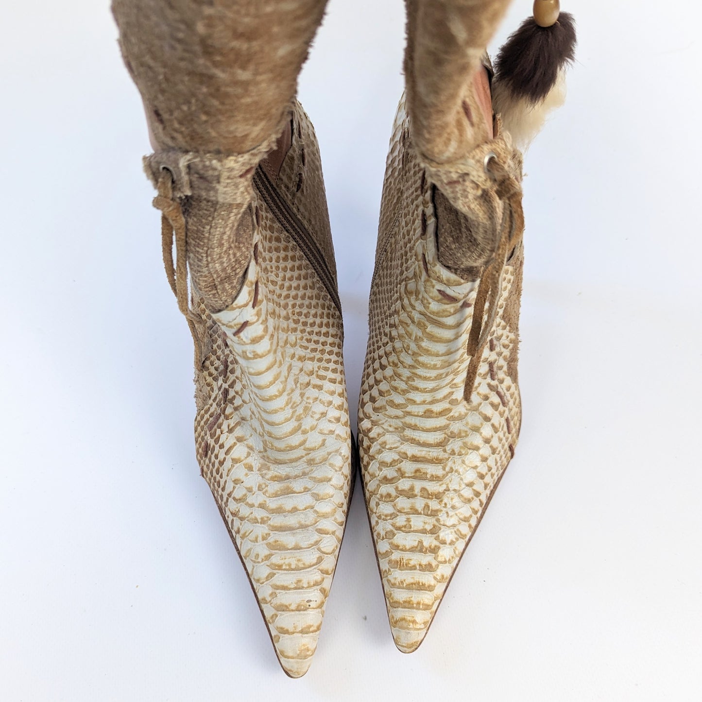 El Dantes beige ankle boots in beige suede and leather patchwork - 39EU|6UK|8US