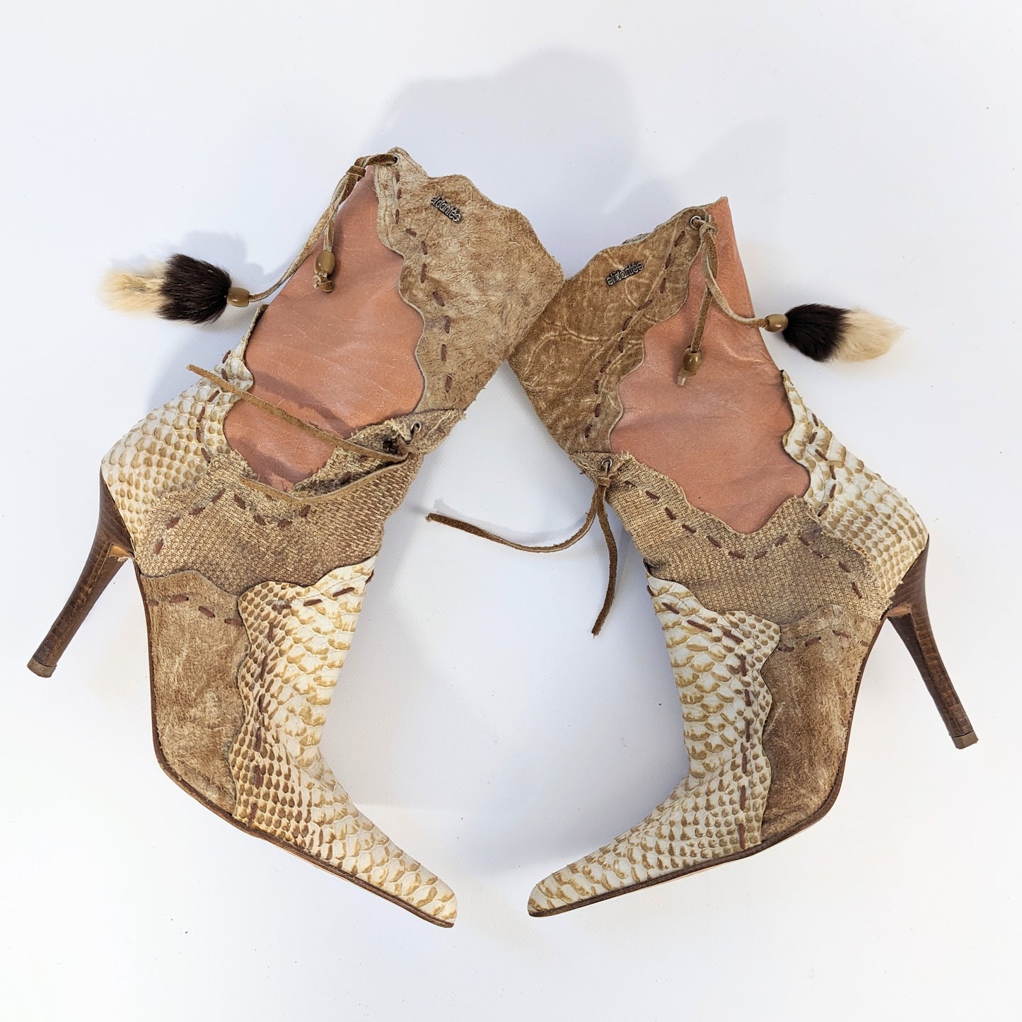 El Dantes beige ankle boots in beige suede and leather patchwork - 39EU|6UK|8US