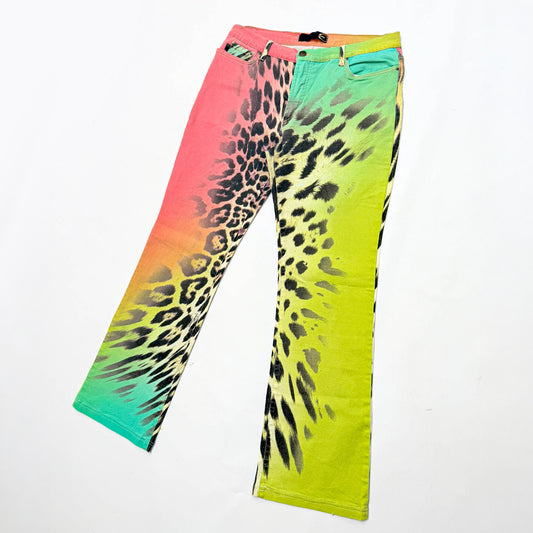 Roberto Cavalli Multicolored Leopard Print Trousers - L