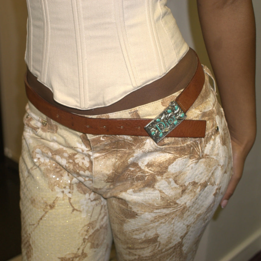 Roberto Cavalli shimmering beige floral jeans - S