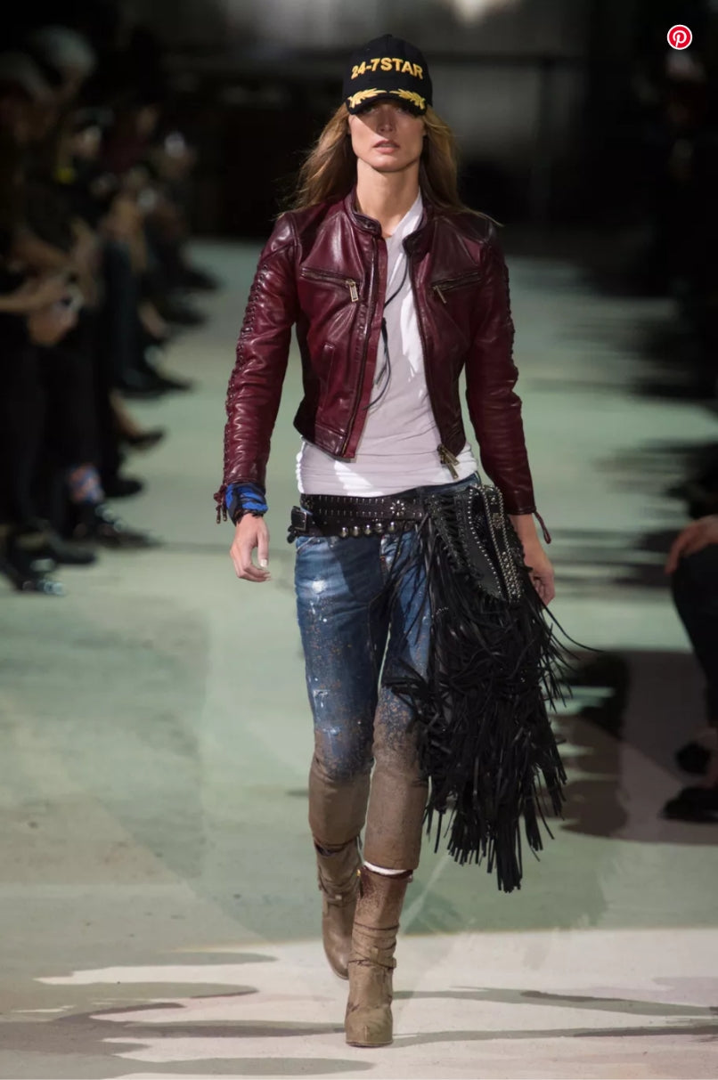 Dsquared2 Burgundy Lace-Up Leather Jacket