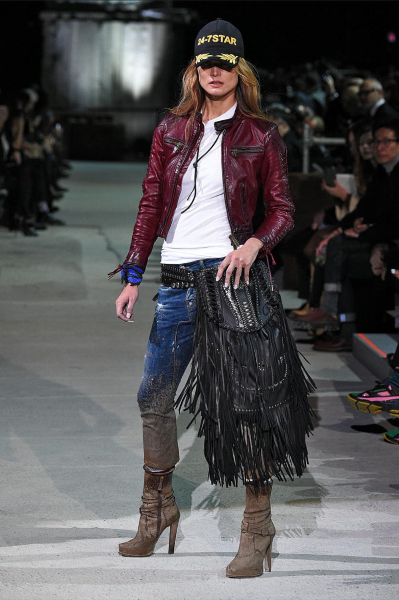 Dsquared2 Burgundy Lace-Up Leather Jacket